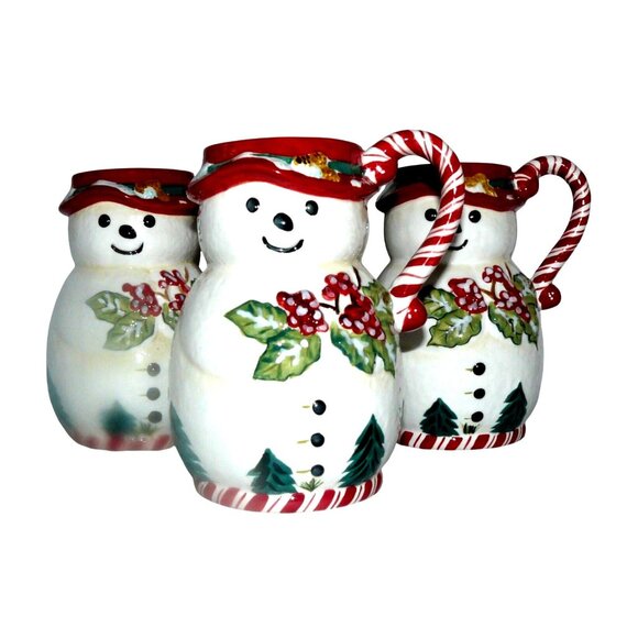 Jolly Ol' Snowy 3 Figural Snowmen Mugs 24 Oz Ceramic by Tracy Holiday Winter - Picture 8 of 8